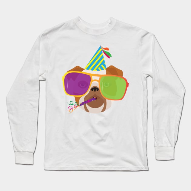 Party Bulldog With Party hat and Colorful Sunglasses Long Sleeve T-Shirt by sigdesign